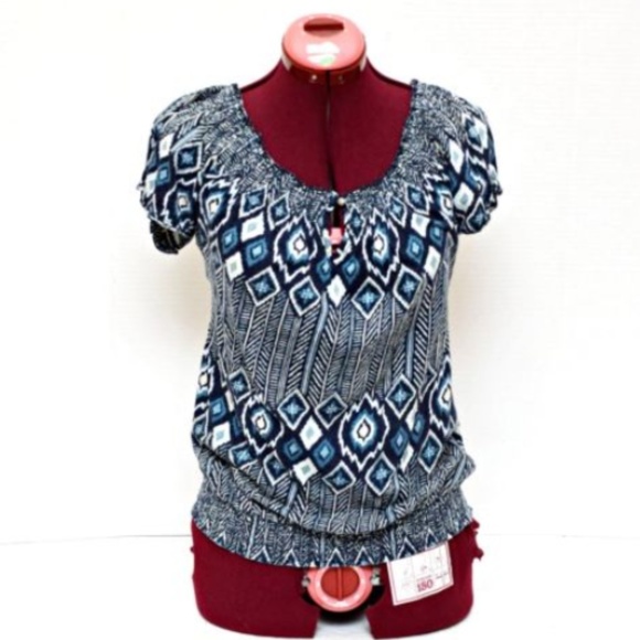 Lucky Brand Tops - Lucky Brand Blouse Womens Large Blue Keyhole Neck